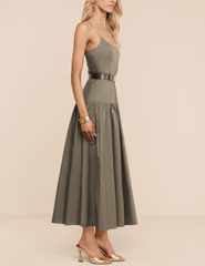 Side view of L'AGENCE Rima Maxi Dress in Smokey Olive