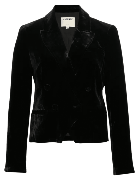 L'AGENCE Rory Double Breasted Blazer in Black Velvet