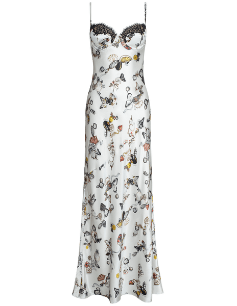 L'AGENCE Sayla Lace Cup Silk Maxi Dress in Ecru Lock Butterfly