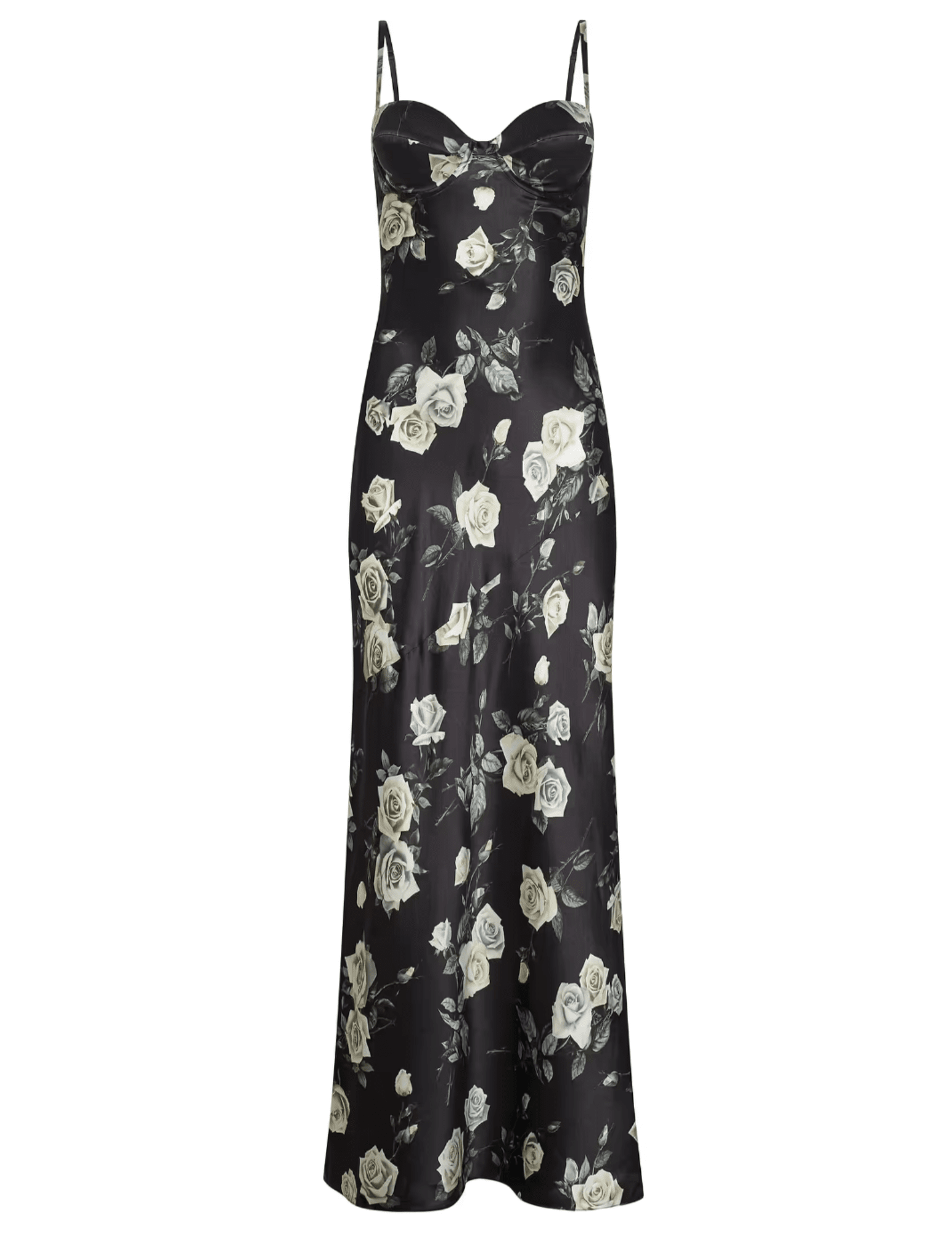 L'AGENCE Sayla Silk Maxi Dress in Black Ivory Romantic Rose