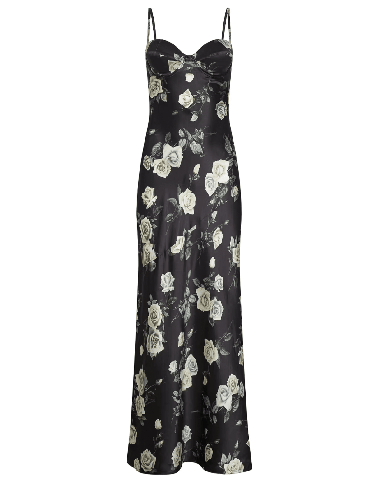 L'AGENCE Sayla Silk Maxi Dress in Black Ivory Romantic Rose