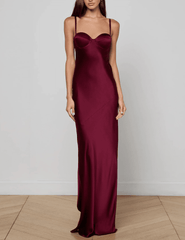  L'AGENCE Sayla Silk Maxi Dress in Dark Port front view