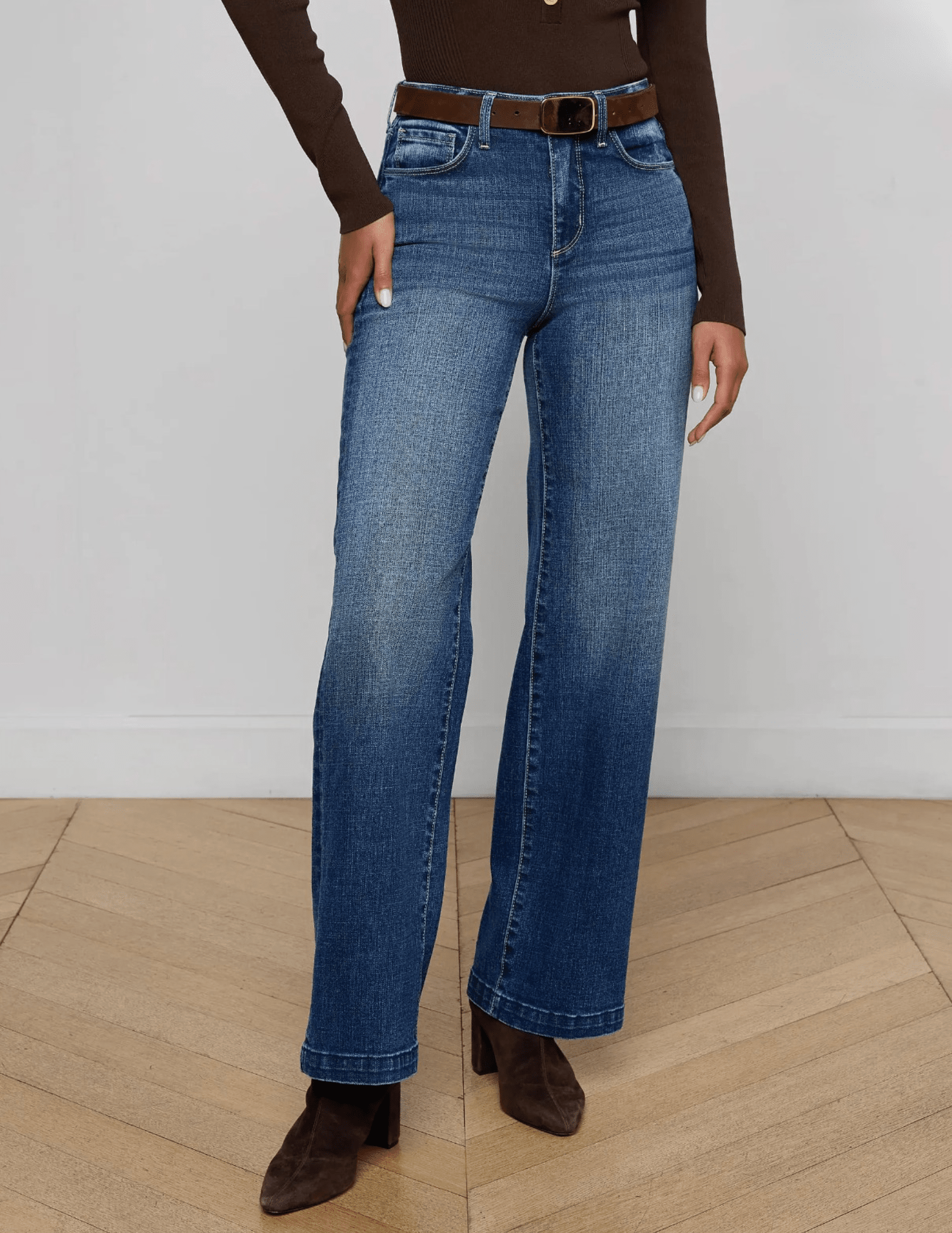 Front view of L’AGENCE Scottie High Rise Wide Leg Jeans in Gladstone