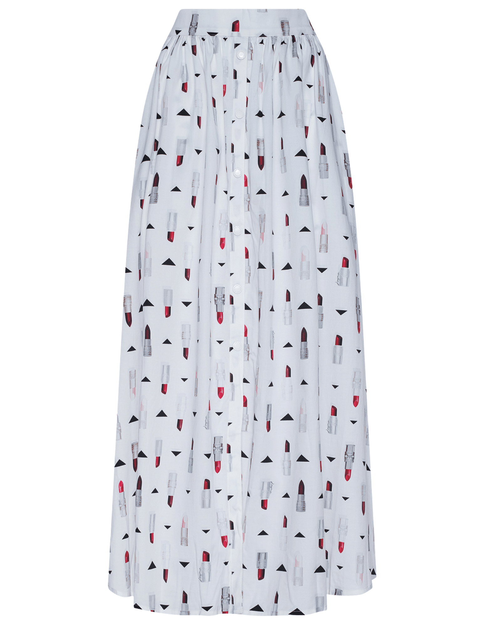 L'AGENCE Seina Poplin Midi Skirt in Ivory Multi Lipstick Geo