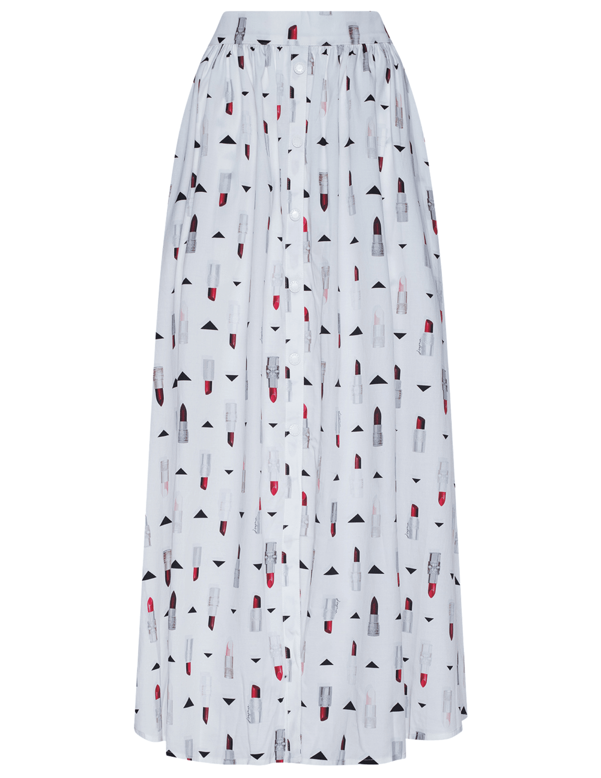 L'AGENCE Seina Poplin Midi Skirt in Ivory Multi Lipstick Geo