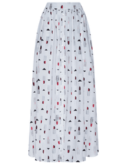 L'AGENCE Seina Poplin Midi Skirt in Ivory Multi Lipstick Geo