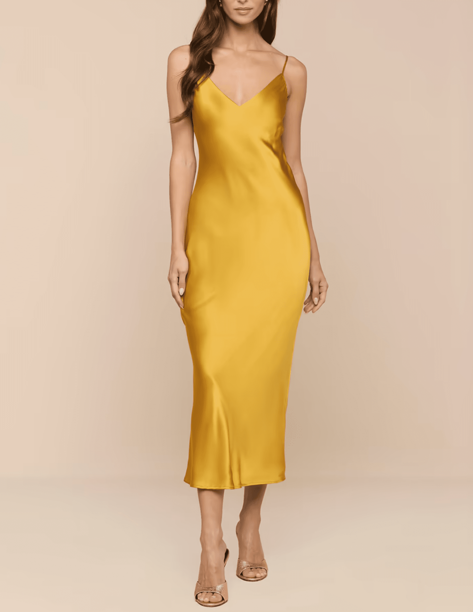 L'AGENCE Seridie Midi Slip Dress in Golden Spice FRONT 