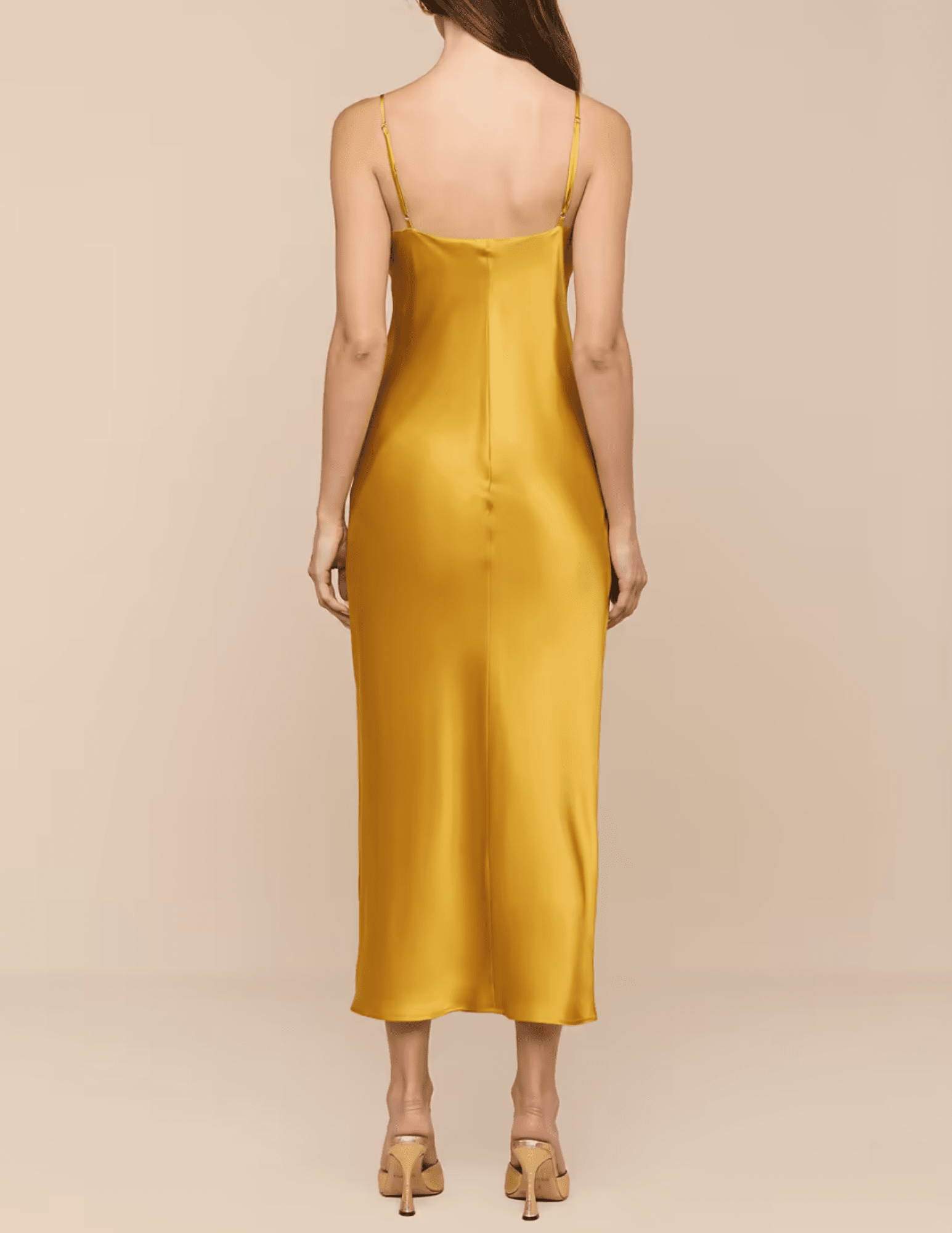 L'AGENCE Seridie Midi Slip Dress in Golden Spice BACK