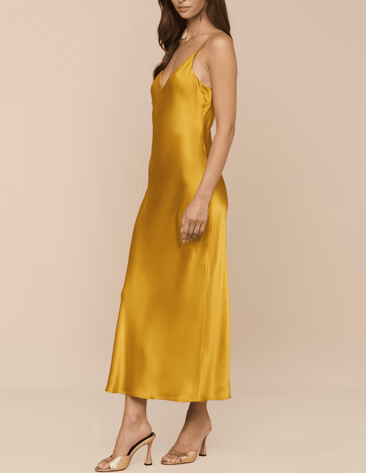 L'AGENCE Seridie Midi Slip Dress in Golden Spice SIDE