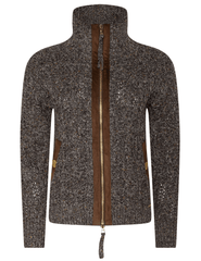 L’AGENCE Shilo Cable Knit Cardigan in Carafe Brown Multi.