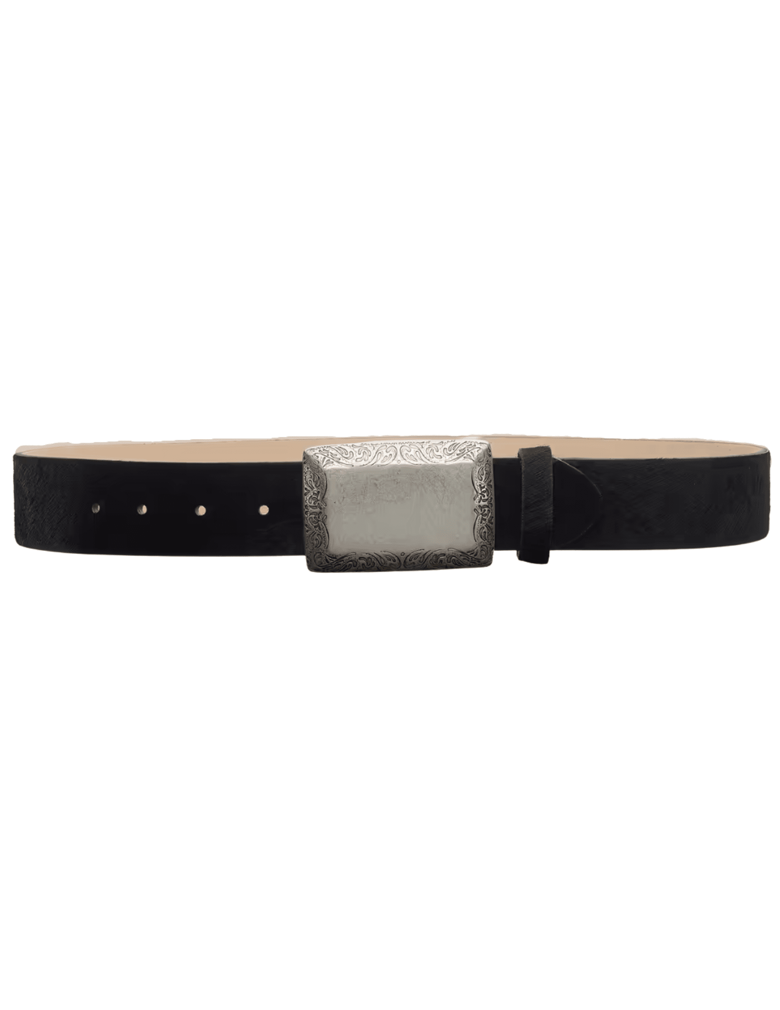 L'AGENCE Solera Engraved Calf Hair Belt in Black