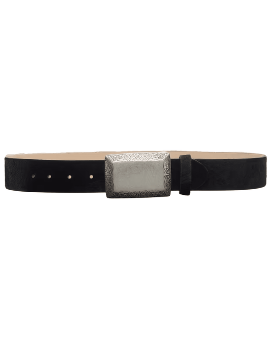 L'AGENCE Solera Engraved Calf Hair Belt in Black