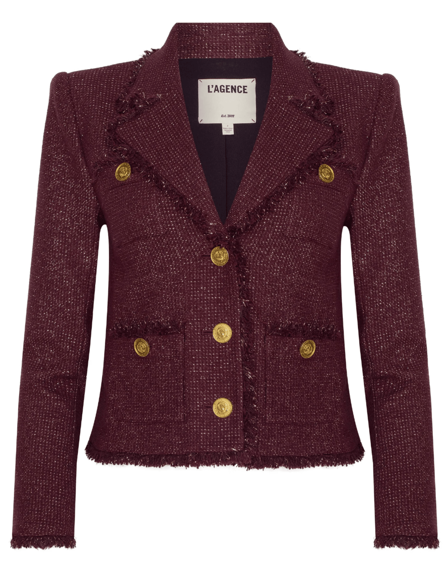 L'AGENCE Sylvia Collared Fringe Hem Jacket