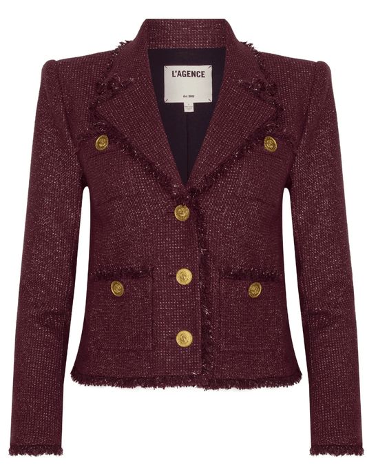 L'AGENCE Sylvia Collared Fringe Hem Jacket