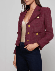 Side view of L'AGENCE Sylvia Collared Fringe Hem Jacket