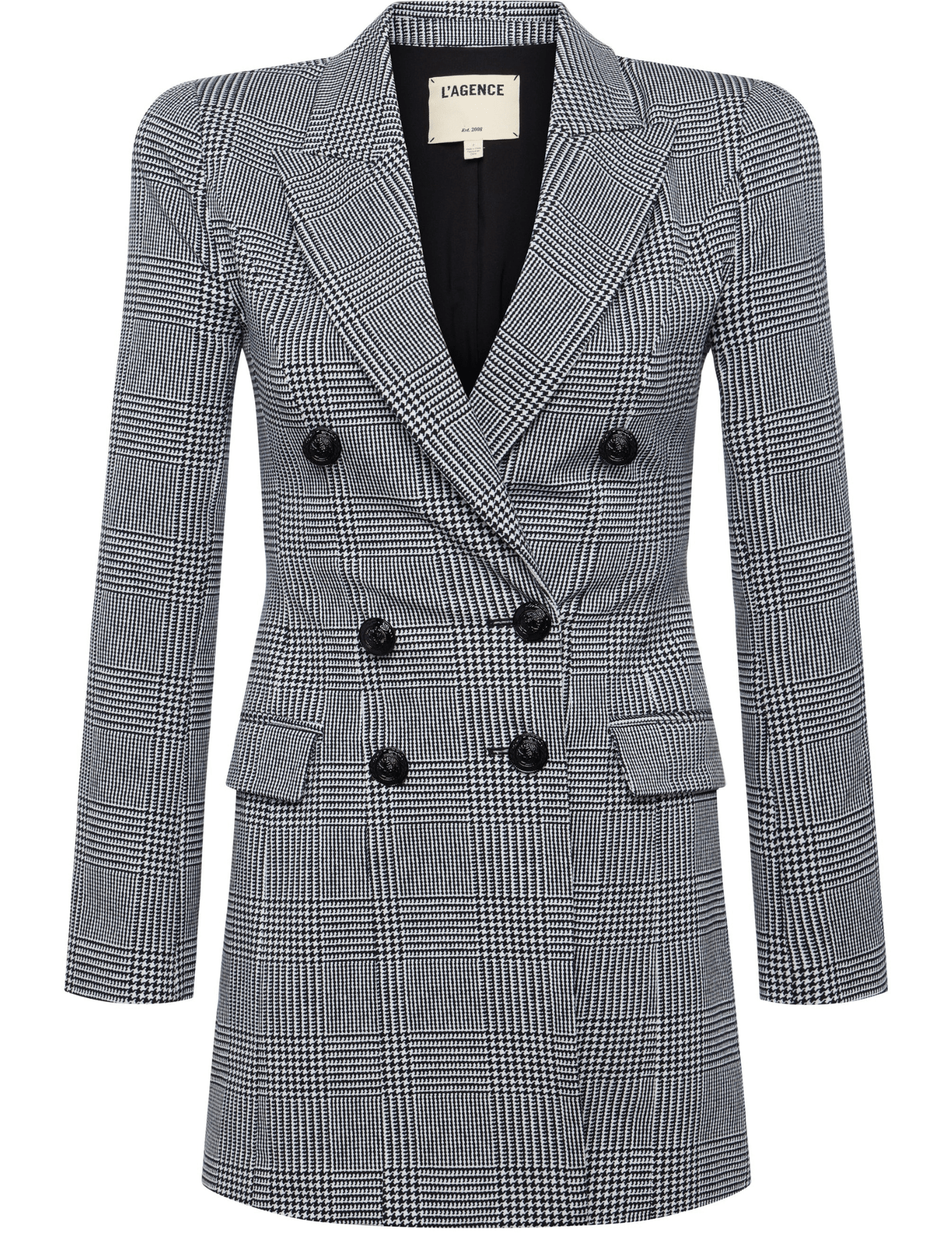 L'AGENCE Tora Blazer Mini Dress in Black White Glen Plaid