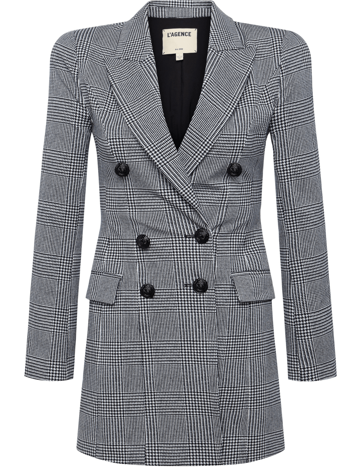 L'AGENCE Tora Blazer Mini Dress in Black White Glen Plaid