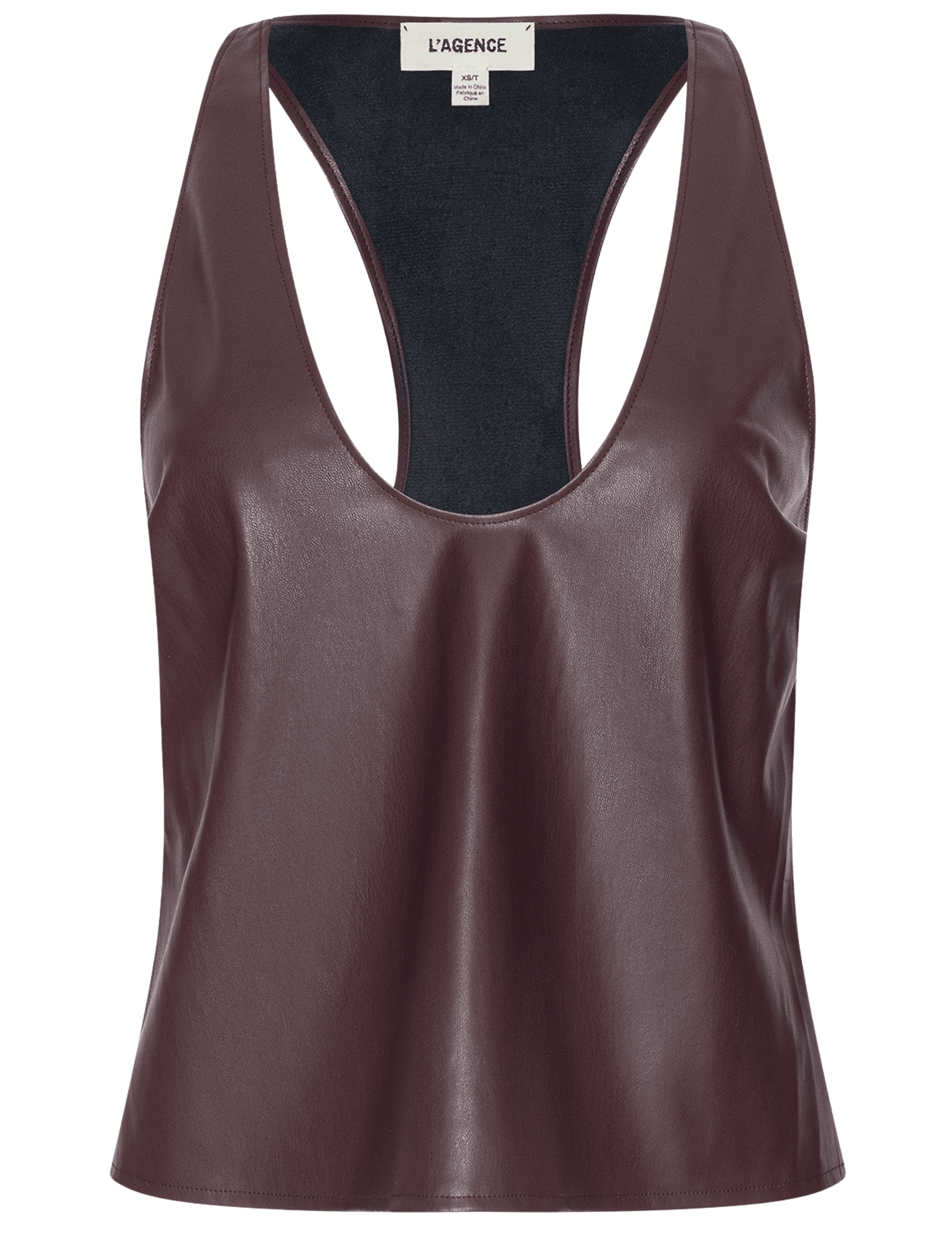 L'AGENCE Tullia Vegan Leather Tank in Deep Mahogany