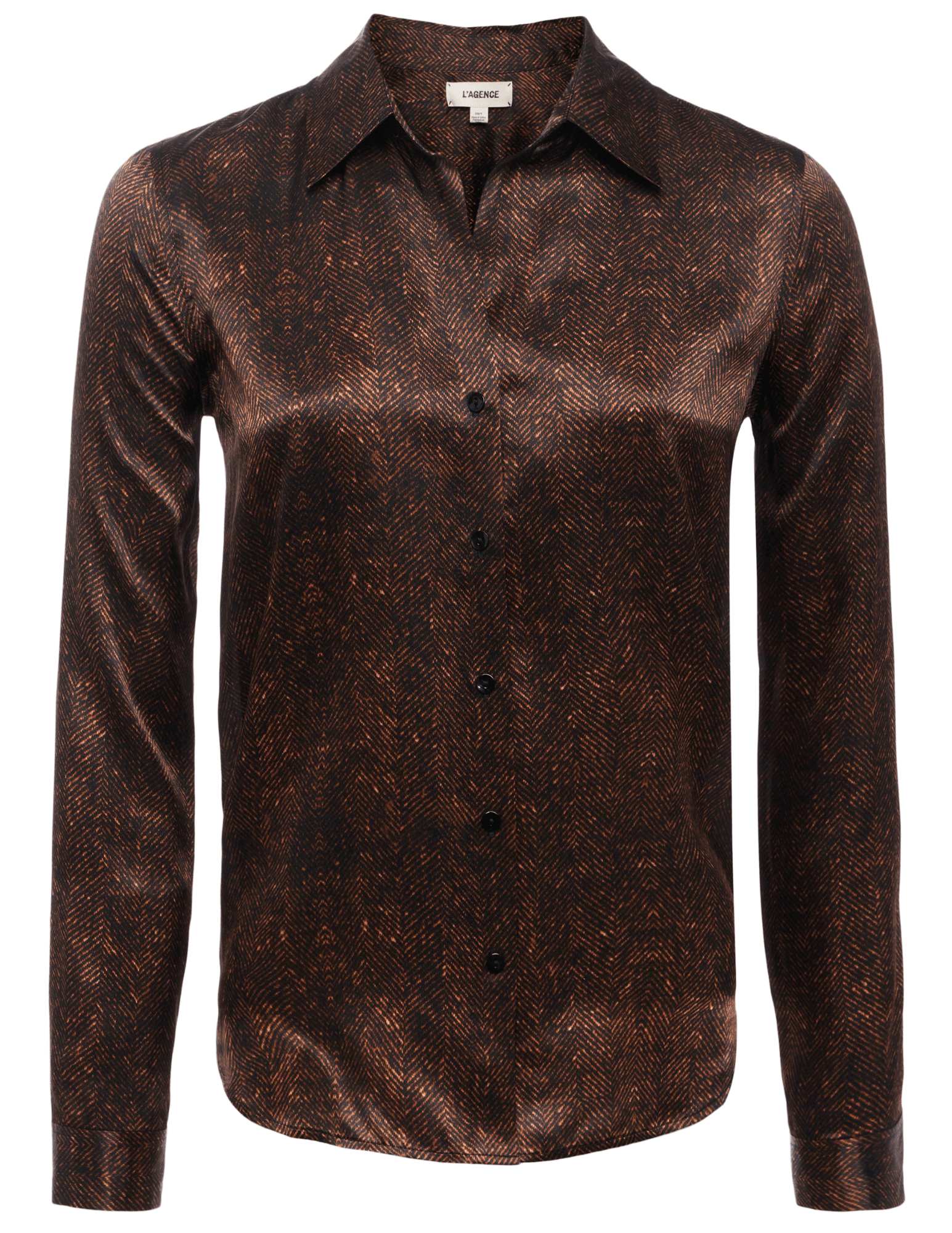 L’AGENCE Tyler Long Sleeve Blouse in Brown Herringbone print