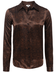 L’AGENCE Tyler Long Sleeve Blouse in Brown Herringbone print