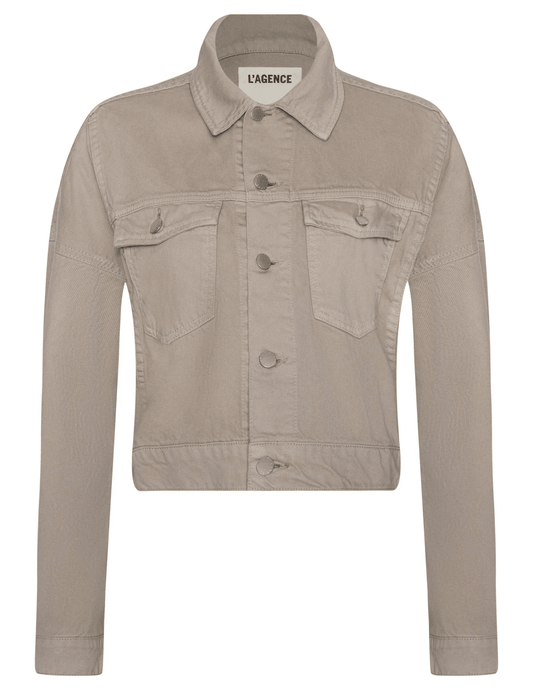 L'AGENCE Vianney Hi-Lo Denim Jacket in Pale Khaki