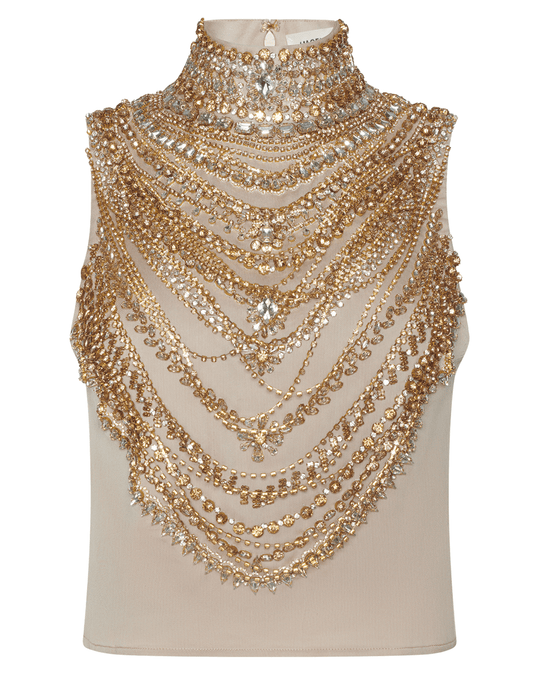 L'AGENCE Yun Draped Crystal Tank in Almond