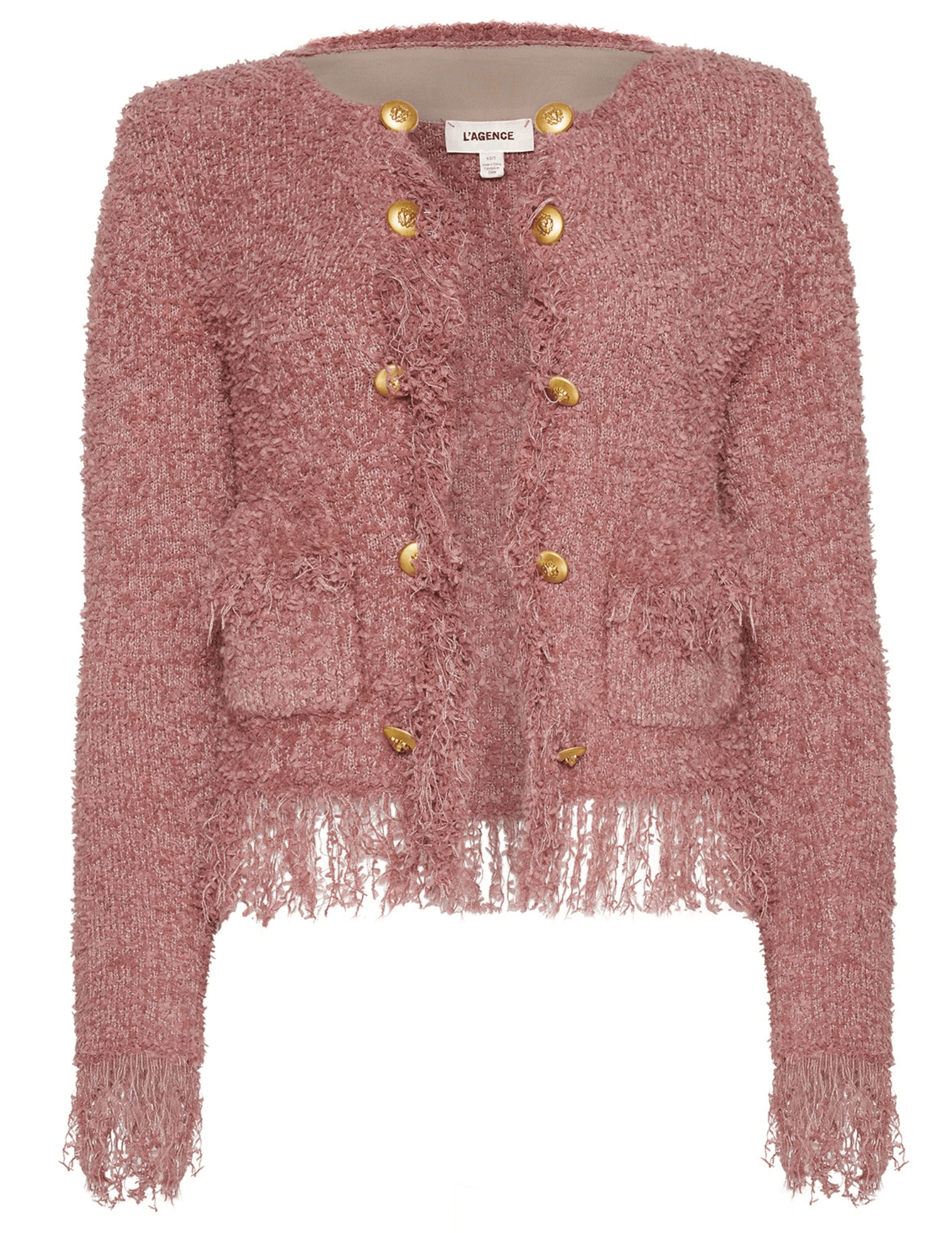 L'Agence Mireille Fringe Knit Cardigan in Mauve Rose