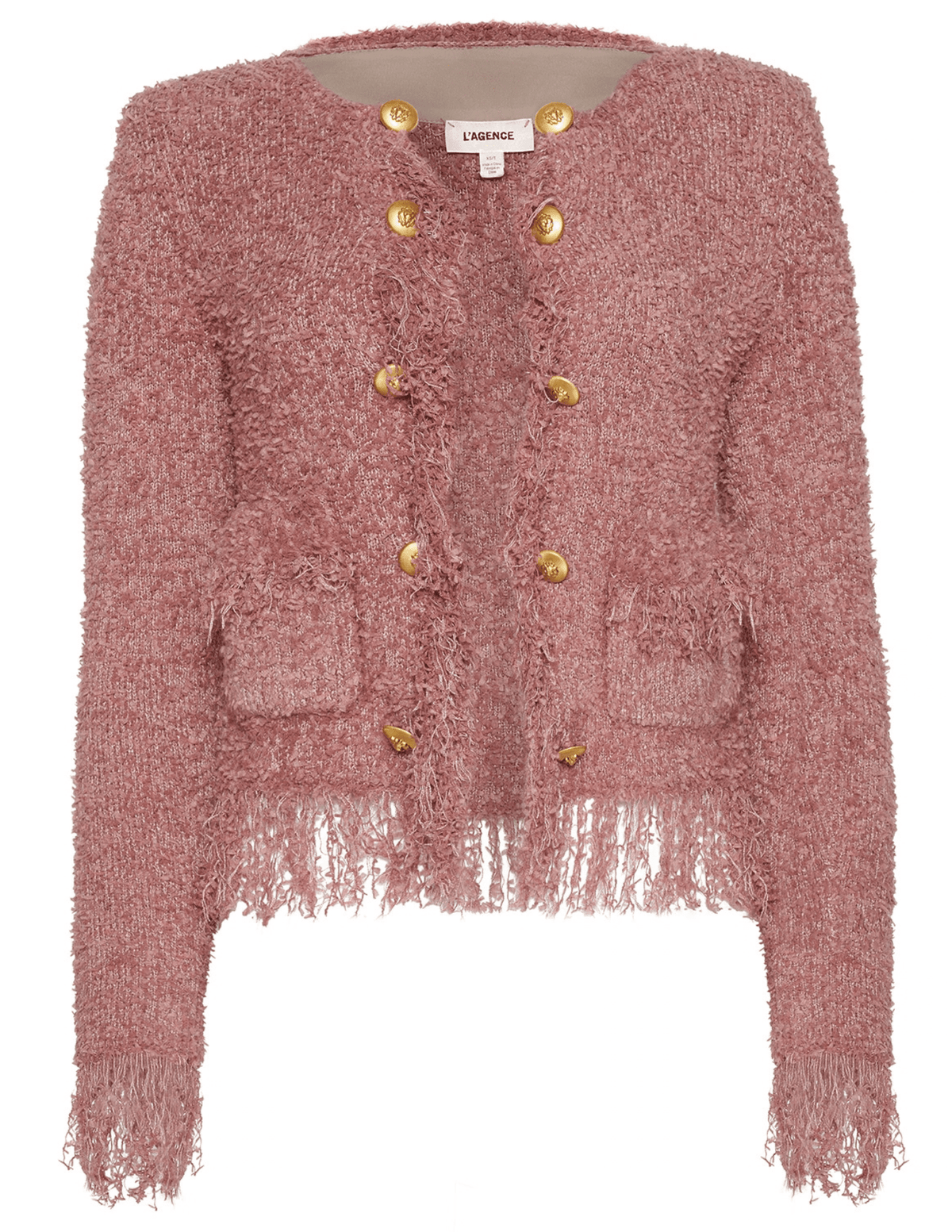 L'Agence Mireille Fringe Knit Cardigan in Mauve Rose