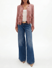 L'Agence Mireille Fringe Knit Cardigan in Mauve Rose on model