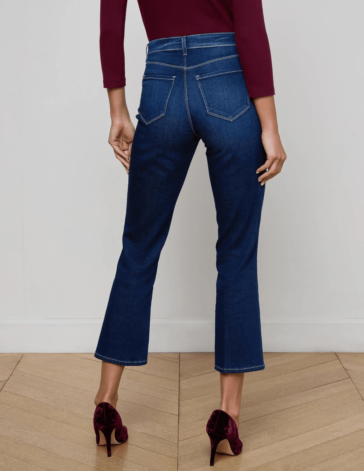 L'Agence Noya Cropped Slim Flare Jeans in Sterling back view
