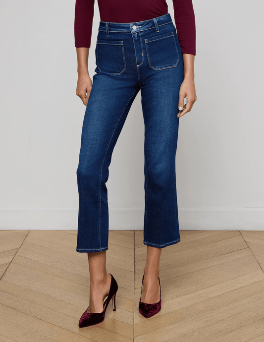 L'Agence Noya Cropped Slim Flare Jeans in Sterling front view