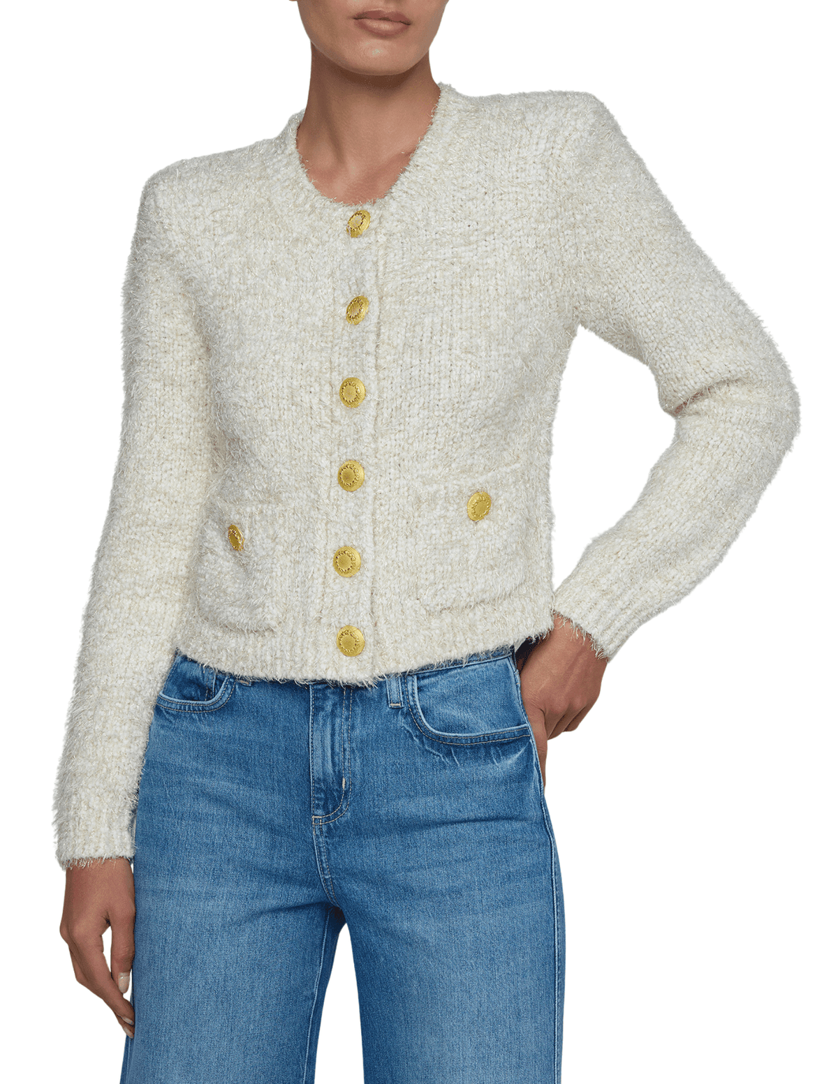 L'Agence Una Knit Metallic Cardigan in Ivory Gold Multi