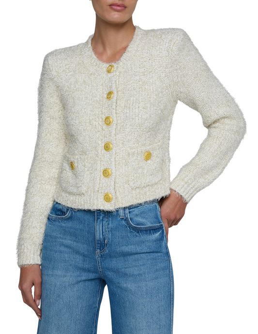 L'Agence Una Knit Metallic Cardigan in Ivory Gold Multi