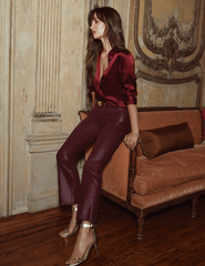 L’AGENCE Kendra High Rise Cropped Coated Jeans in Dark Port – Maroon Flared Denim Pants 