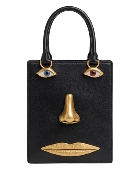 MAISON VERROU Celeste Face Leather Handbag in Black