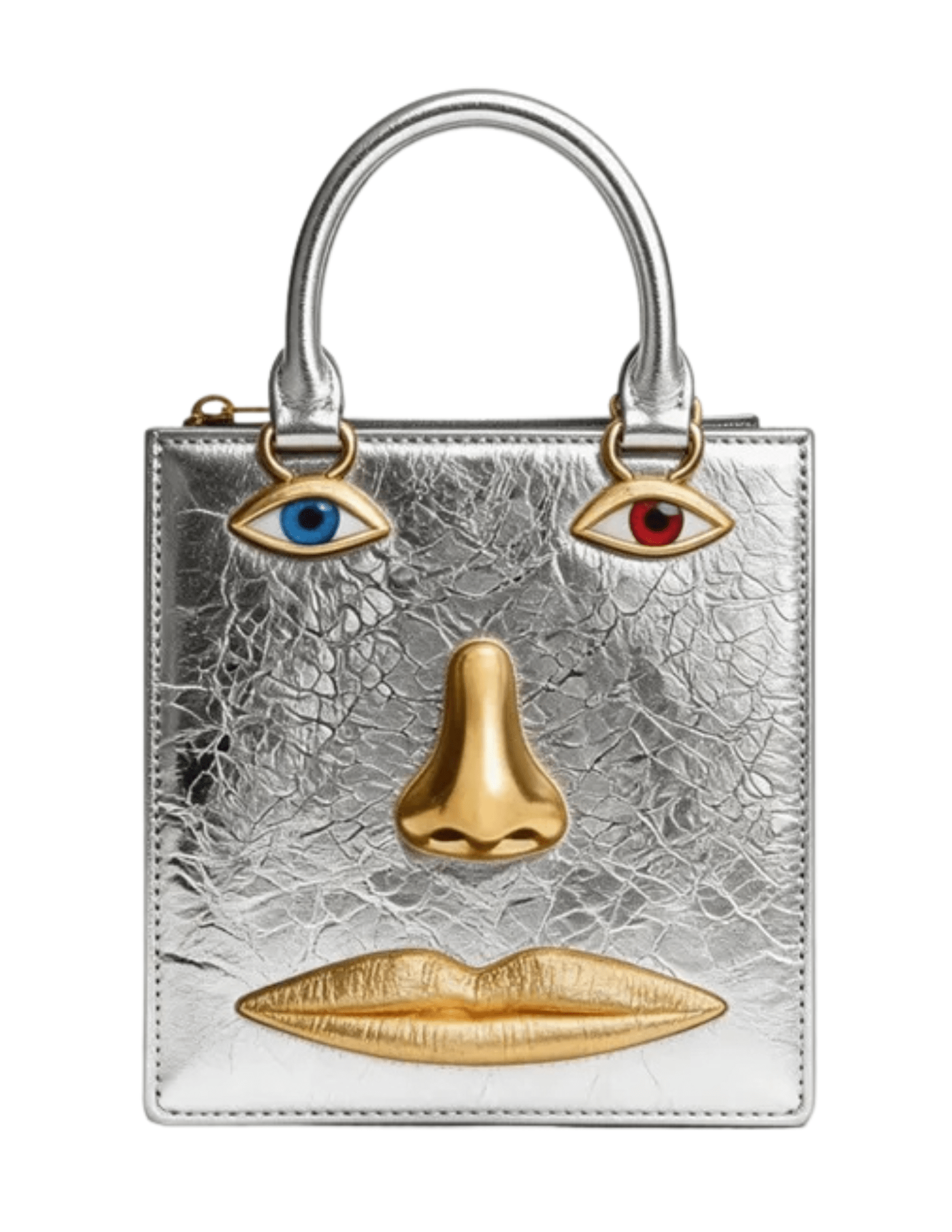 MAISON VERROU Celeste Face Leather Handbag in Silver