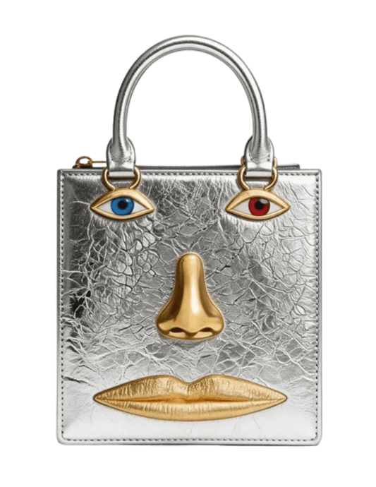 MAISON VERROU Celeste Face Leather Handbag in Silver
