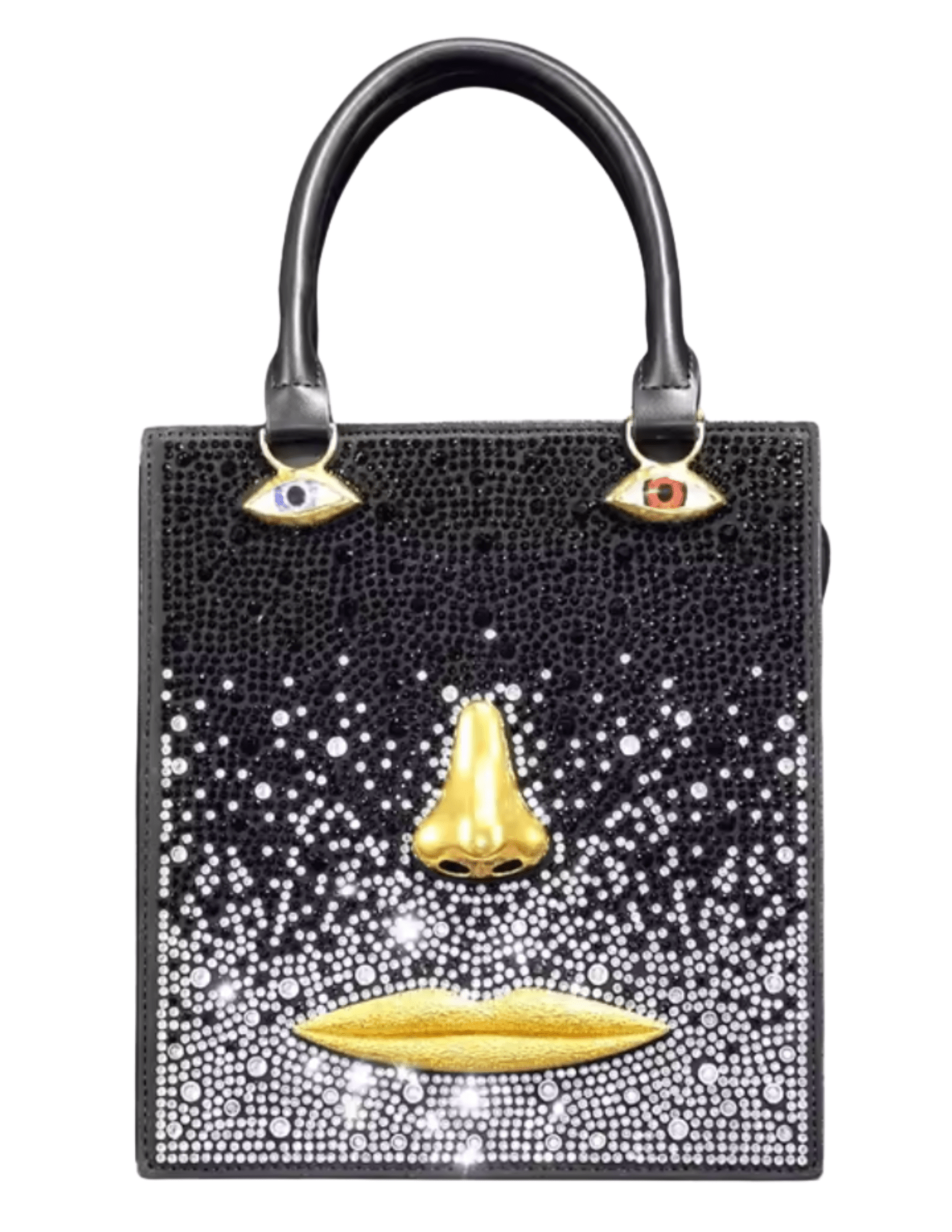 MAISON VERROU Celeste Rhinestone Face Leather Handbag in Black