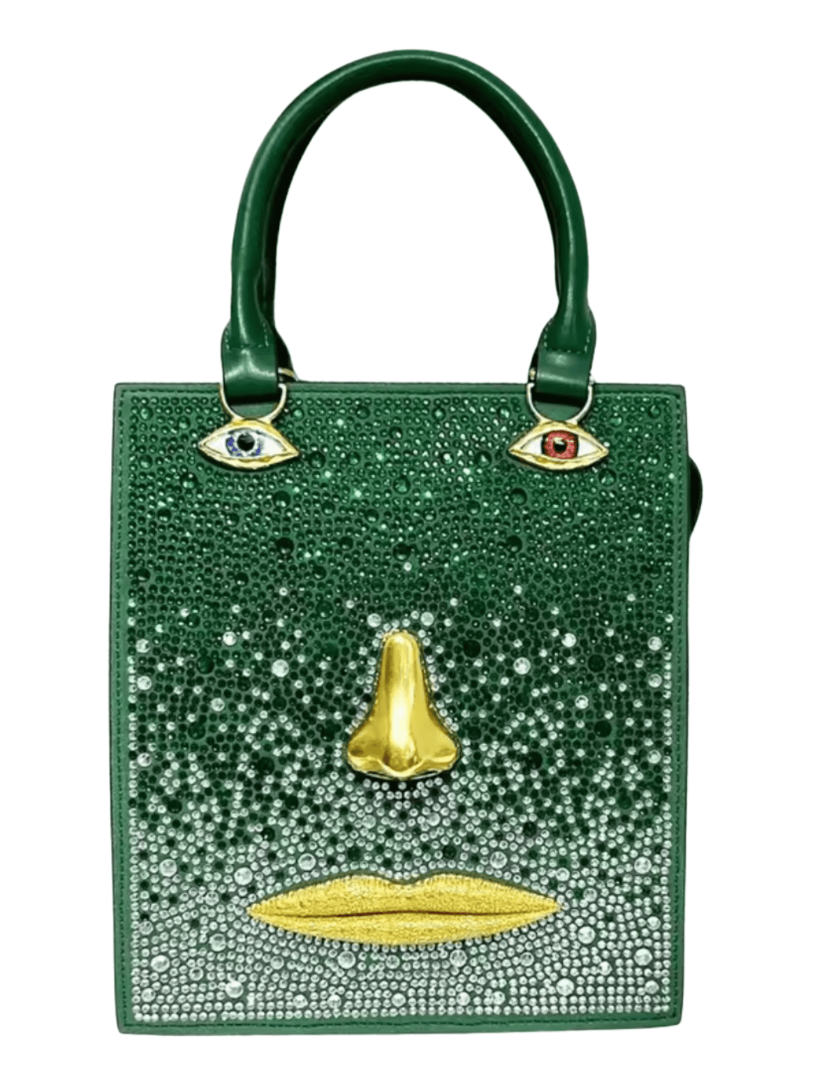 MAISON VERROU Celeste Rhinestone Face Leather Handbag in Green
