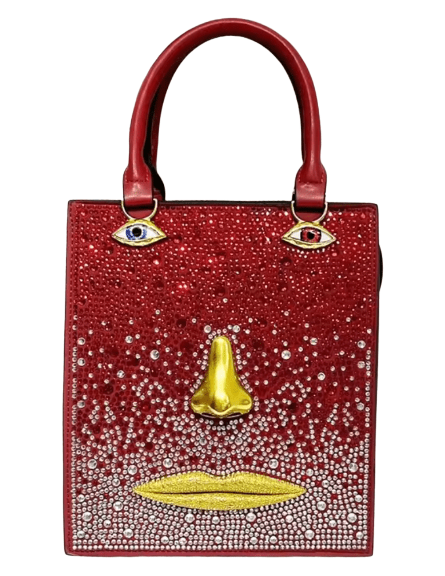 MAISON VERROU Celeste Rhinestone Face Leather Handbag in Red