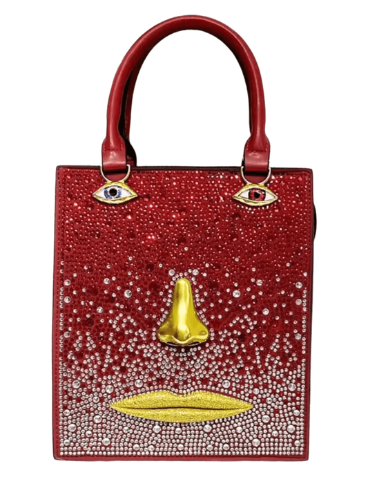 MAISON VERROU Celeste Rhinestone Face Leather Handbag in Red