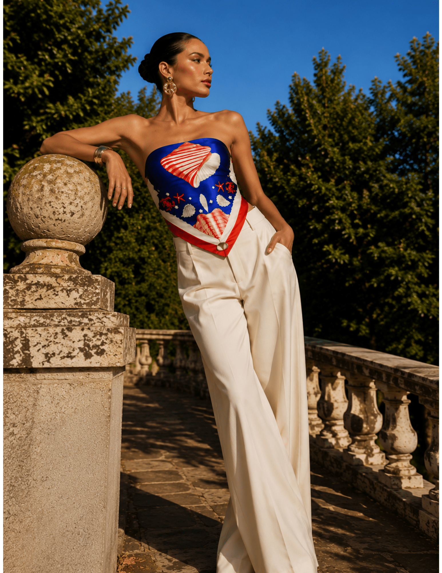 Retrofête Alivia Silk Scarf Top in Santorini Marine