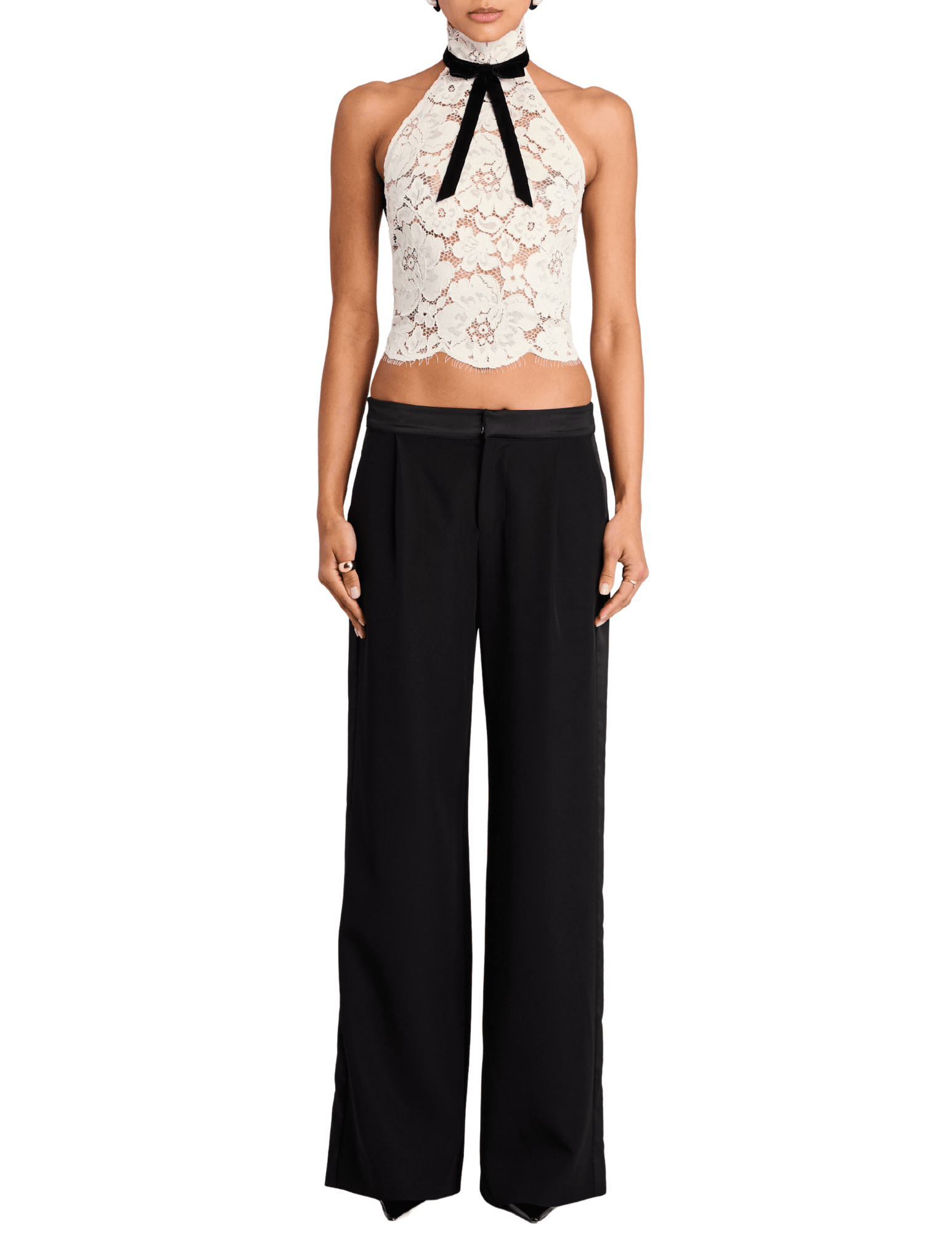 Retrofête Ravenna High Neck Lace Halter Top in Cream