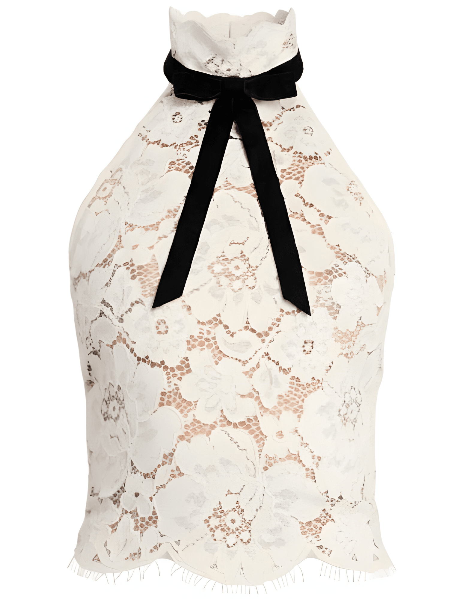 Retrofête Ravenna High Neck Lace Halter Top in Cream