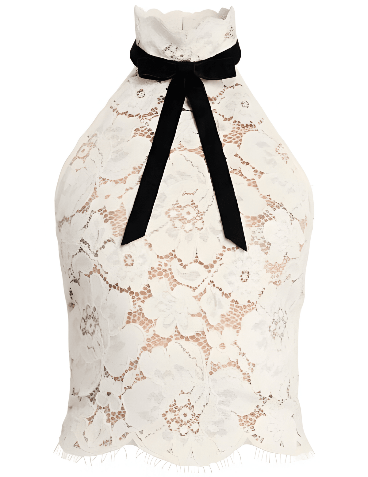 Retrofête Ravenna High Neck Lace Halter Top in Cream