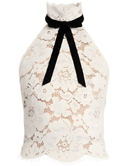 Retrofête Ravenna High Neck Lace Halter Top in Cream