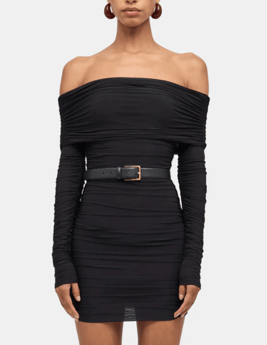 Front view of Ronny Kobo Kya Long Sleeve Mini Dress in Black