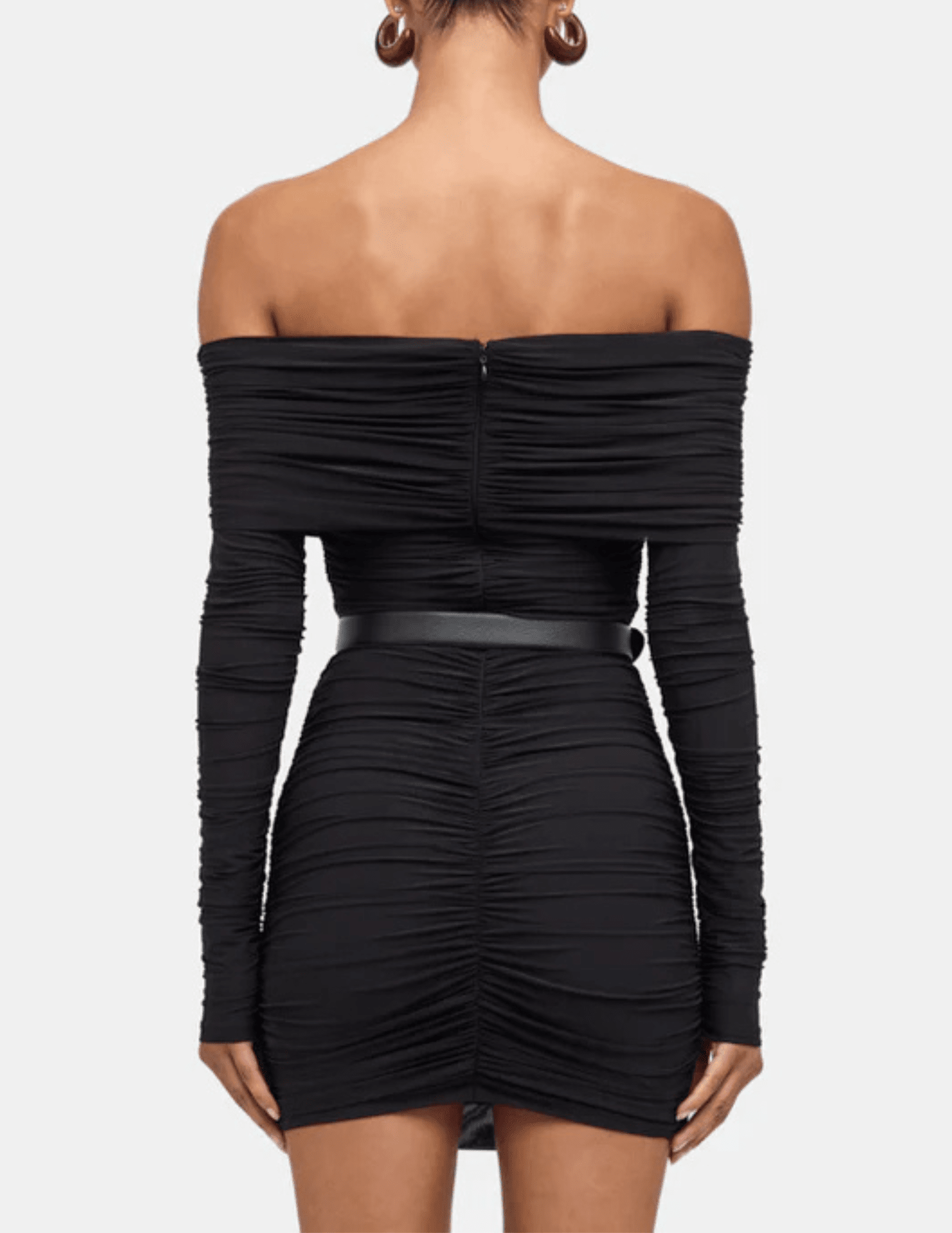 Side view of Ronny Kobo Kya Long Sleeve Mini Dress in Black