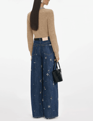Self-Portrait Crystal Embellished Barrel Jeans in Sky Blue back model view