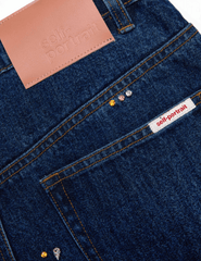 Self-Portrait Crystal Embellished Barrel Jeans in Sky Blue back embellishment detail denim view